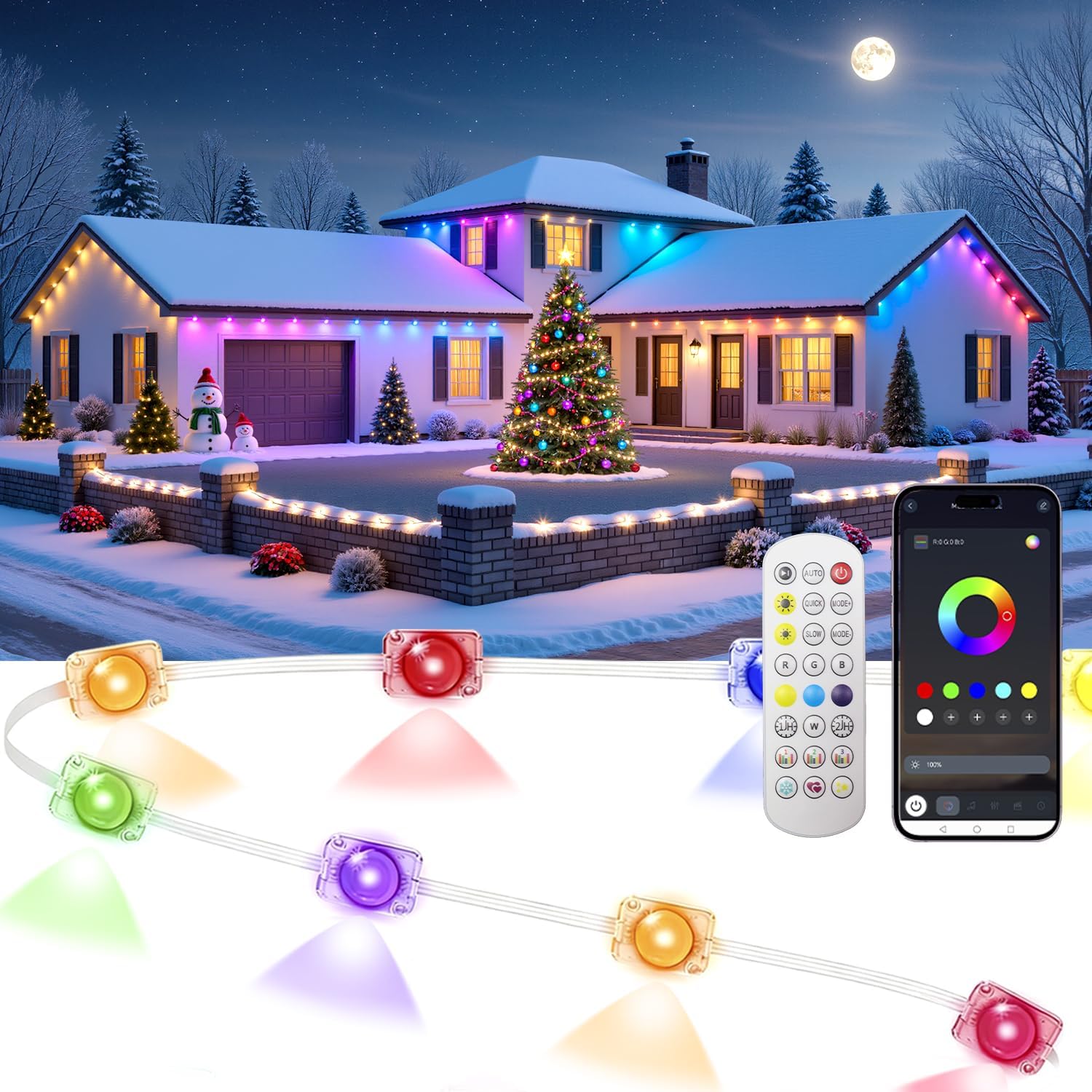 Smart Permanent Outdoor Lights for House, 50ft with 18 RGB+IC LED Lights, Music Sync, IP67 Waterproof Eaves Lighting, App/Remote Control, Outside LED Lights for Party, Christmas, Daily Decorations