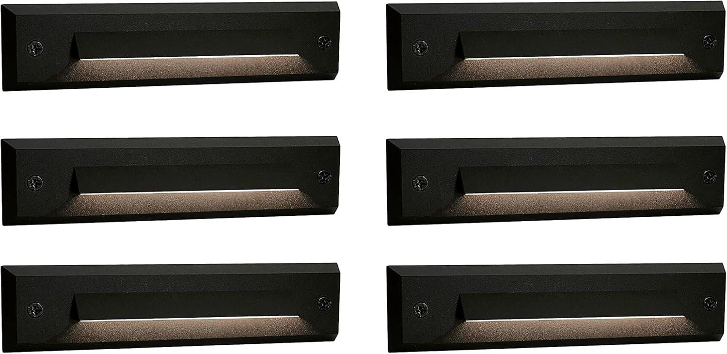 6-Pack Low Voltage 9-15V AC/DC LED Linear Step Lights, 2W Landscape Cutoff Stair Riser Light, Outdoor Waterproof Accent Lighting Fixtures, Die-cast Aluminum with Black Powder Coated Finish Normal Size 2700K-6 Pack
