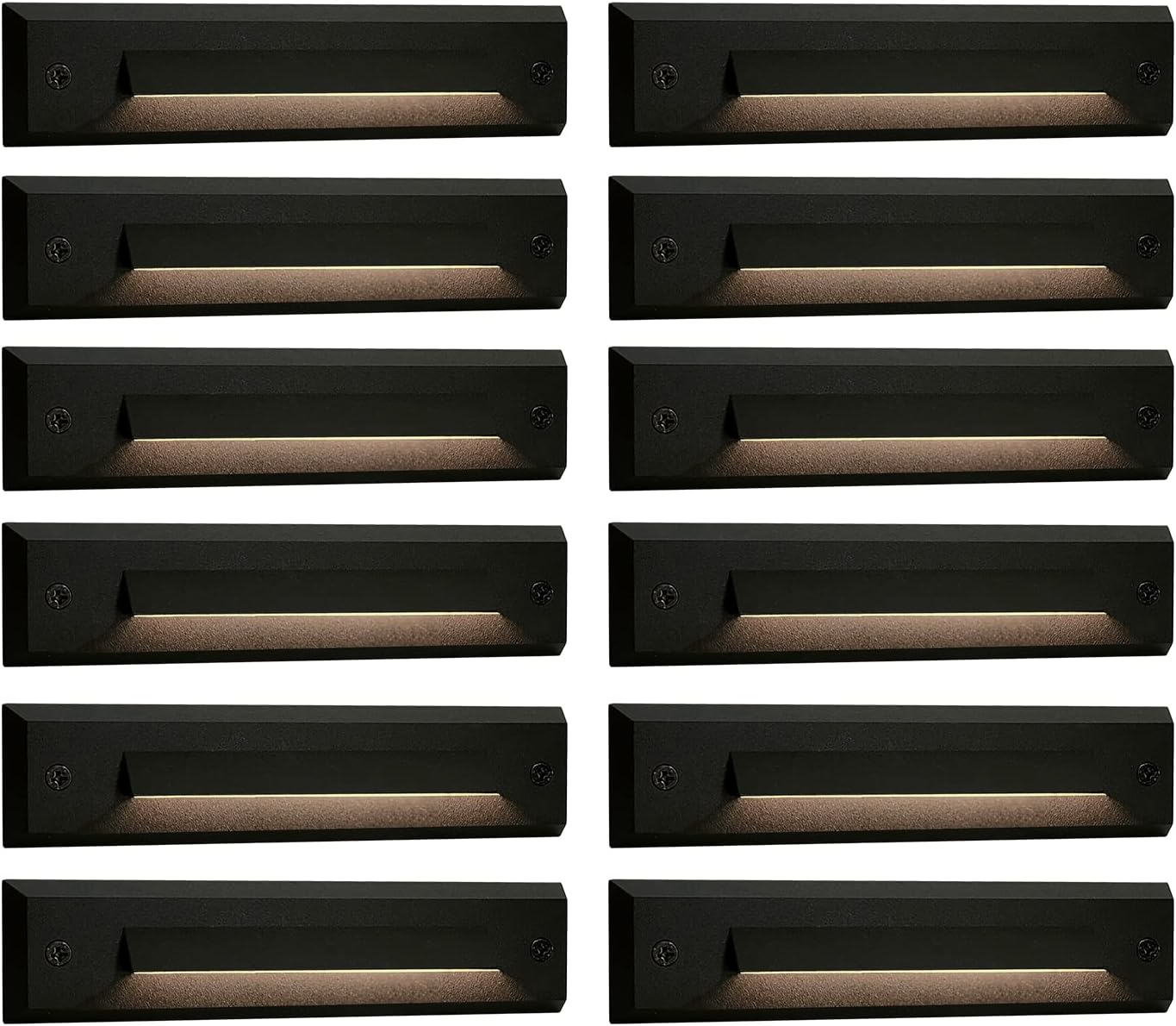 12 Pack Low Voltage 9-15V AC/DC LED Linear Step Lights, 2W Landscape Cutoff Stair Riser Light, Outdoor Waterproof Accent Lighting Fixtures, Die-cast Aluminum, Black Powder Coated Finish Normal Size 2700K-12 Pack