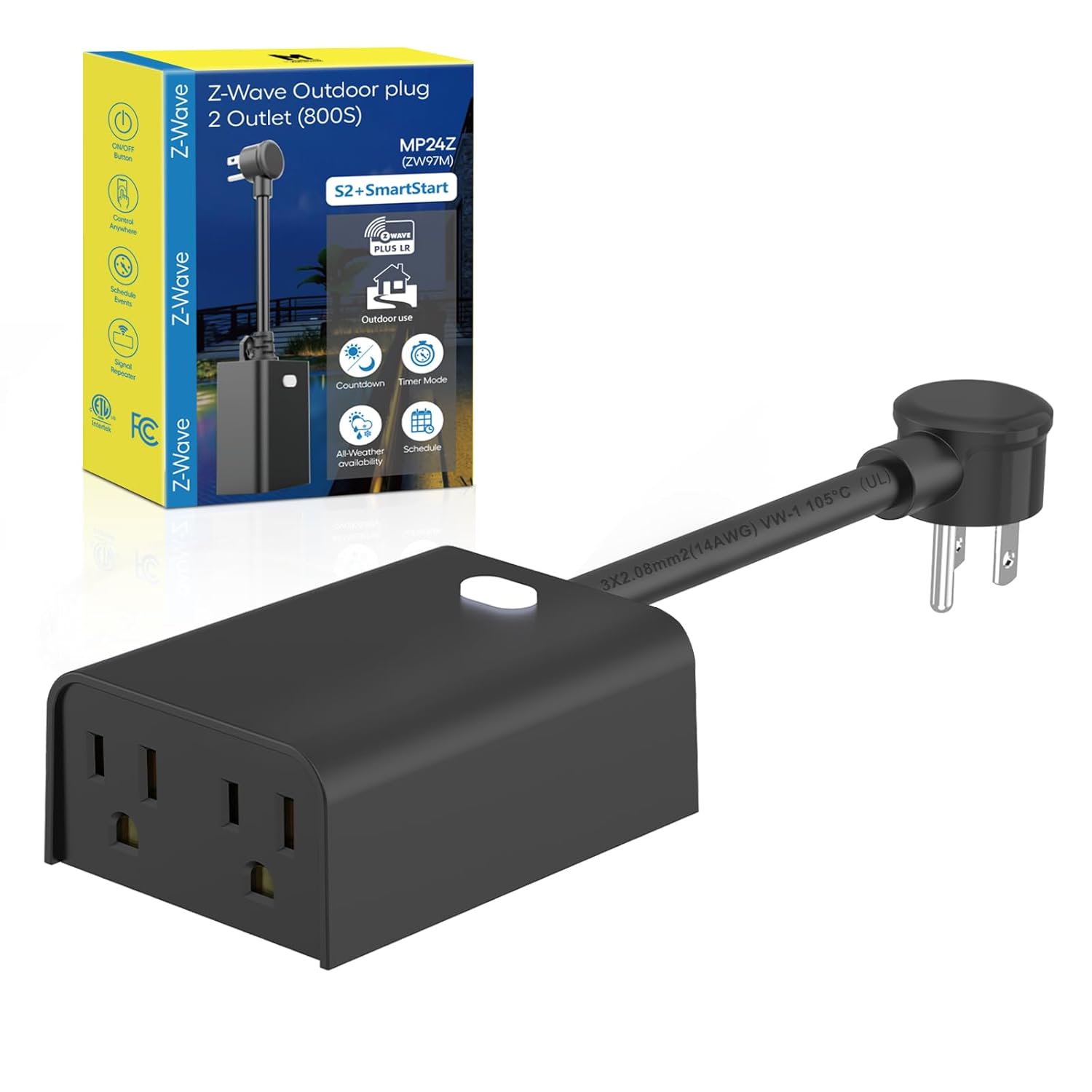 800 Series Z-Wave Plug, Outdoor Zwave Smart Plug with 2 Individual Outlets, Waterproof Z-Wave Smart Outlet for Christmas Lights Compatible with SmartThings, Alexa, Zwave Hub Required (MP24Z) Outdoor Dual Outlets