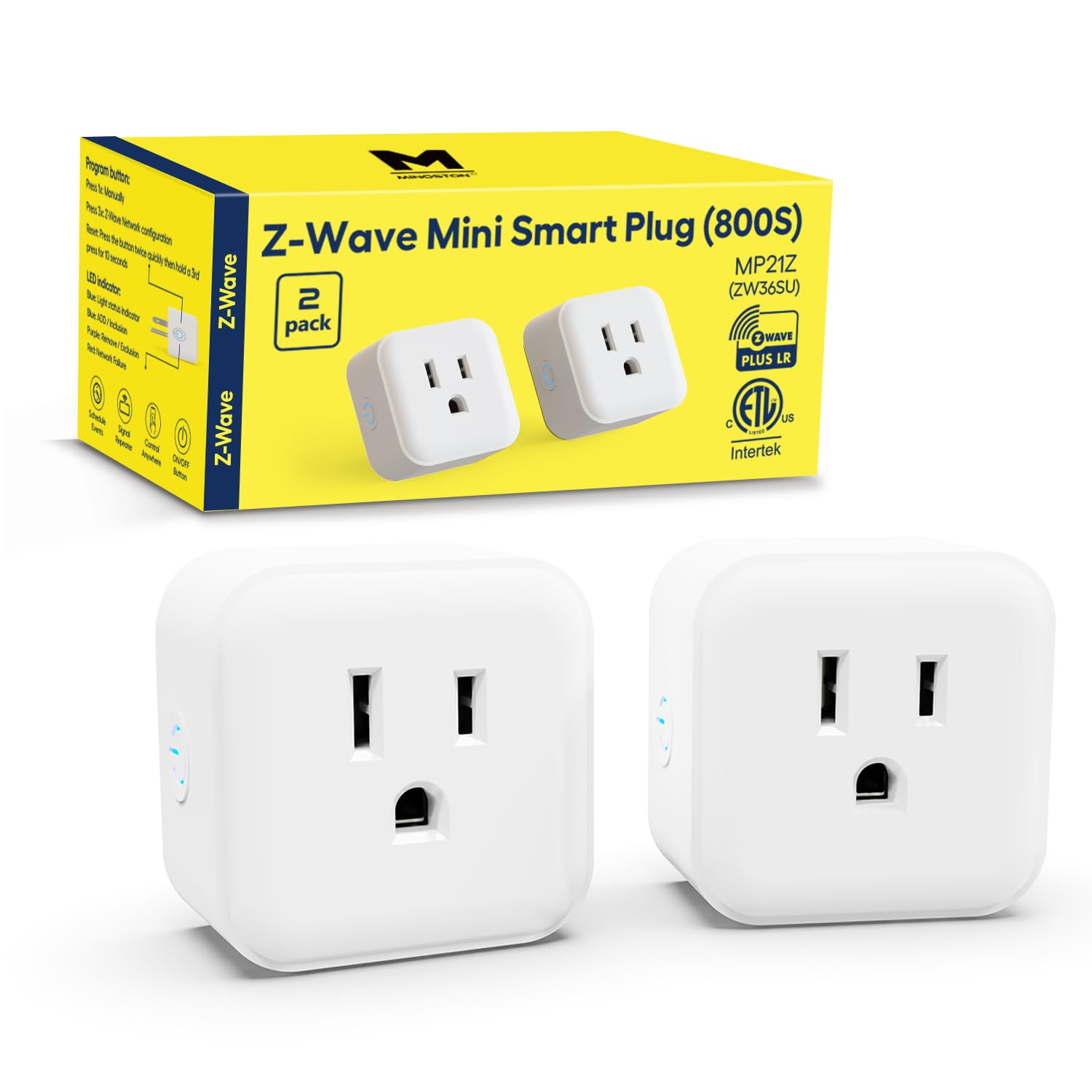 Z-Wave Outlet Mini Plug-in Socket, Z-Wave Hub Required, 800 Series Zwave Plug Built-in Repeater/Range Extender, Work with SmartThings, Wink, Alexa, Google Assistant, FCC Listed (MP21Z)