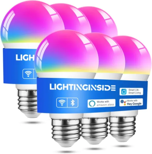 Smart Light Bulbs 6 Pack, Smart Bulb Works with Alexa/Google Home/Smart Life, CRI>90, RGBCW Color Changing LED Light Bulbs, 2.4G WiFi Bluetooth A19 E26 Bulb, No Hub Required, ETL Listed 800LM-6PACK