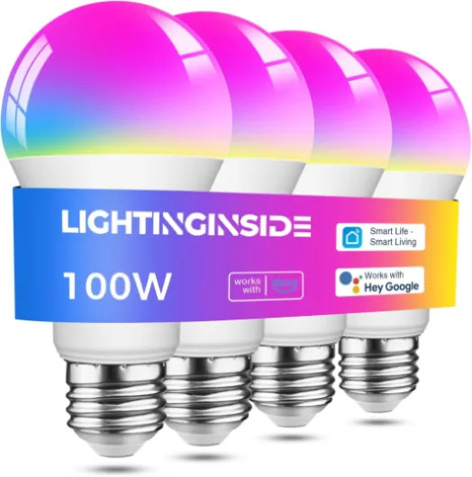 Smart Light Bulbs 100W Equiv., 1350LM 11W Smart Bulb Works with Alexa/Google Home/Smart Life, A19 E26 RGBCW Color Changing, No Hub Required, 2.4G WiFi Bluetooth Bulb, ETL Listed, 4PCS 4 Count (Pack of 1) 100w Equivalent