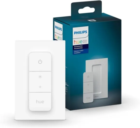 Smart Dimmer Switch with Remote, White - 1 Pack - Turns Hue Lights On, Off, Dims or Brightens - Requires Hue Bridge - Easy, No-Wire Installation