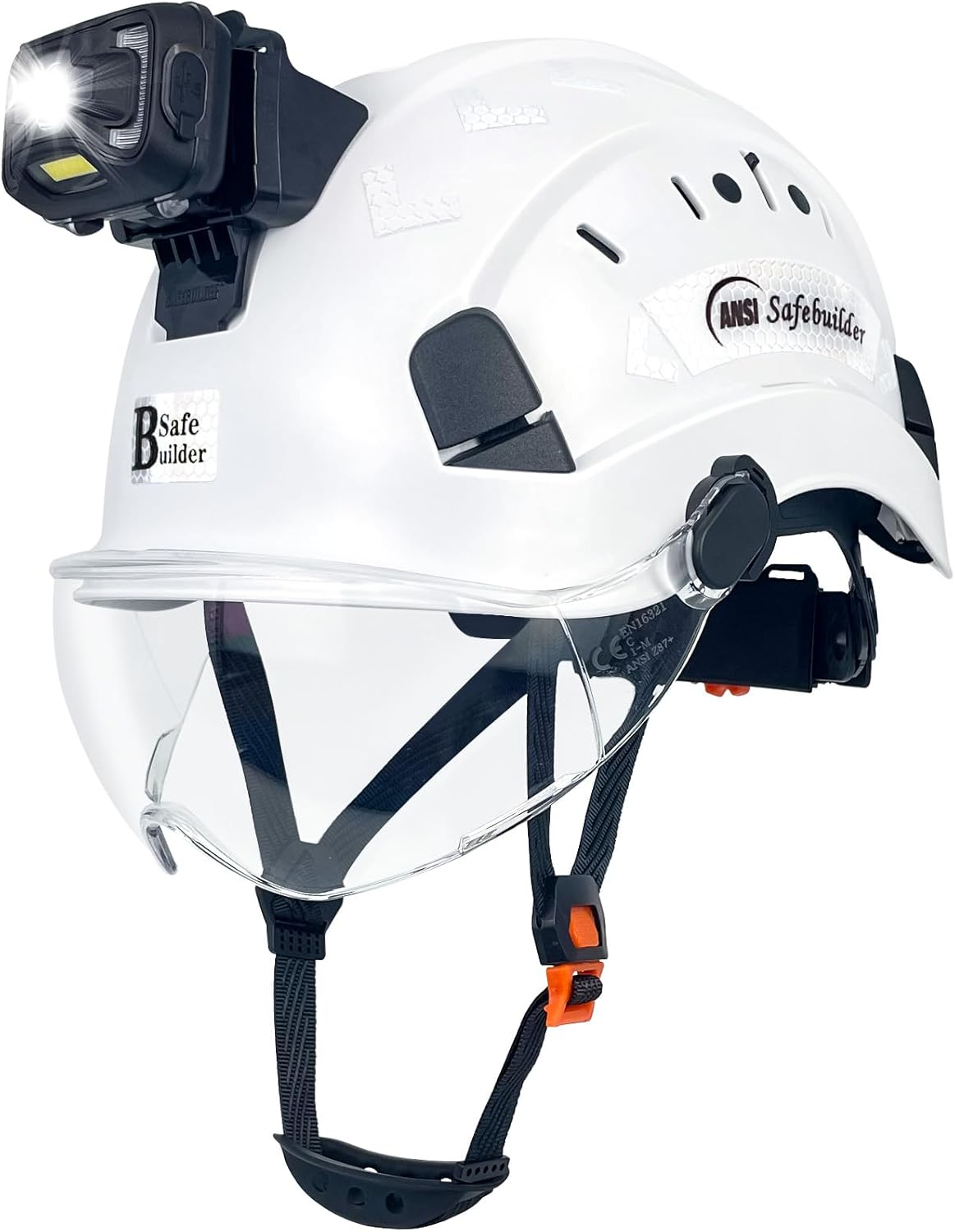 Safety Helmet with Headlight,Safety Hard Hats with Visor,Rechargeable Headlamp for Men Work Industrial,Construction,Forestry White-Clear Visor-SHL01 Headlight