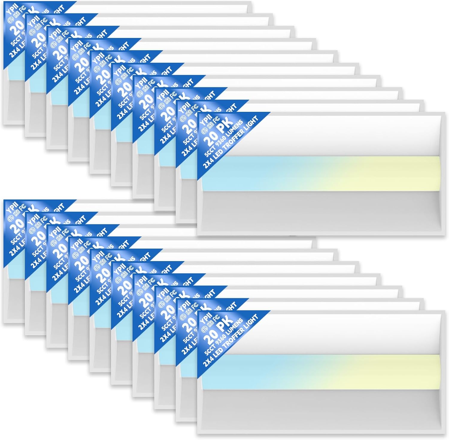 20Pack 2x4 FT LED Center Basket Troffer Light, 5CCT Color Tunable 3000/3500/4000/5000/6500K, Watt Adjustable 72W/60/50/40/30W, 0-10V Dimmable Drop Ceiling Lights, 120-277V-ETL&DLC Qualified 2X4 20Pack