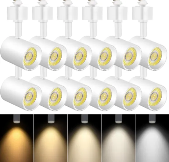 12 Pack 5-Color LED Track Lighting Heads H Type Track Light Heads Dimmable, 2000K 3000K 4000K 5000K 6000K Adjustable, Flicker Free CRI90+ 24° 10W 800lm, White White 12 Pack