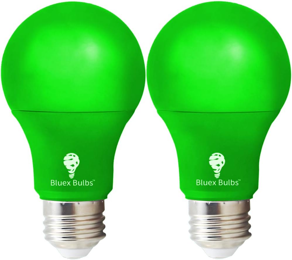2 Pack BlueX LED A19 Green Light Bulb - 9W (60Watt Equivalent) - E26 Base LED Lights, Party Decoration, Porch, Home Lighting, Holiday Lighting, Decorative Illumination Bulb 2 Count (Pack of 1) Green