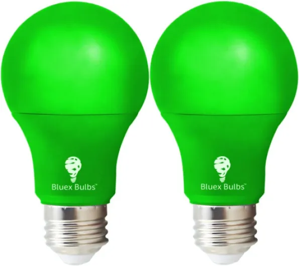 2 Pack BlueX LED A19 Green Light Bulb - 9W (60Watt Equivalent) - E26 Base LED Lights, Party Decoration, Porch, Home Lighting, Holiday Lighting, Decorative Illumination Bulb 2 Count (Pack of 1) Green