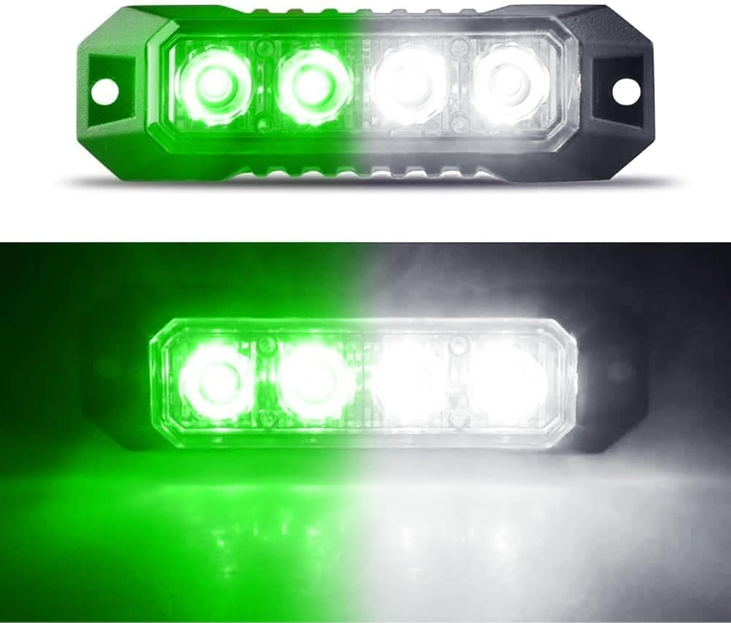 4-LED Sync Feature Ultra Slim Surface Mount Flashing Green White Strobe Lights for Truck Car Vehicle LED Mini Grille Head Emergency Beacon Hazard Warning Green/White 4 LED-1PCS