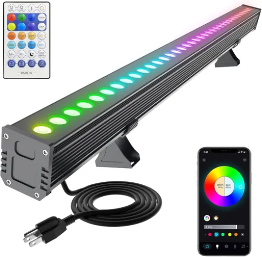 Smart Wall Washer Light Dimmable APP Control, 180W RGBCW Color Changing Linear LED Light Bar with RF Remote Control, Group Function, Timing, Perfect for Outdoor & Indoor Lighting Projects 40" Adjustable Color(RGB+2700-6500K)