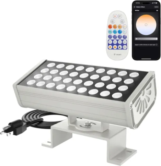 Wall Washer Light – Smart LED Flood Landscape Spotlights with 6CCT Adjustable Color Temperature, Dimmable 1%-100%, Waterproof IP65, RF Remote & App Control, Timer Function, Easy Installation 2*36W Tunable White(2700-6500K)