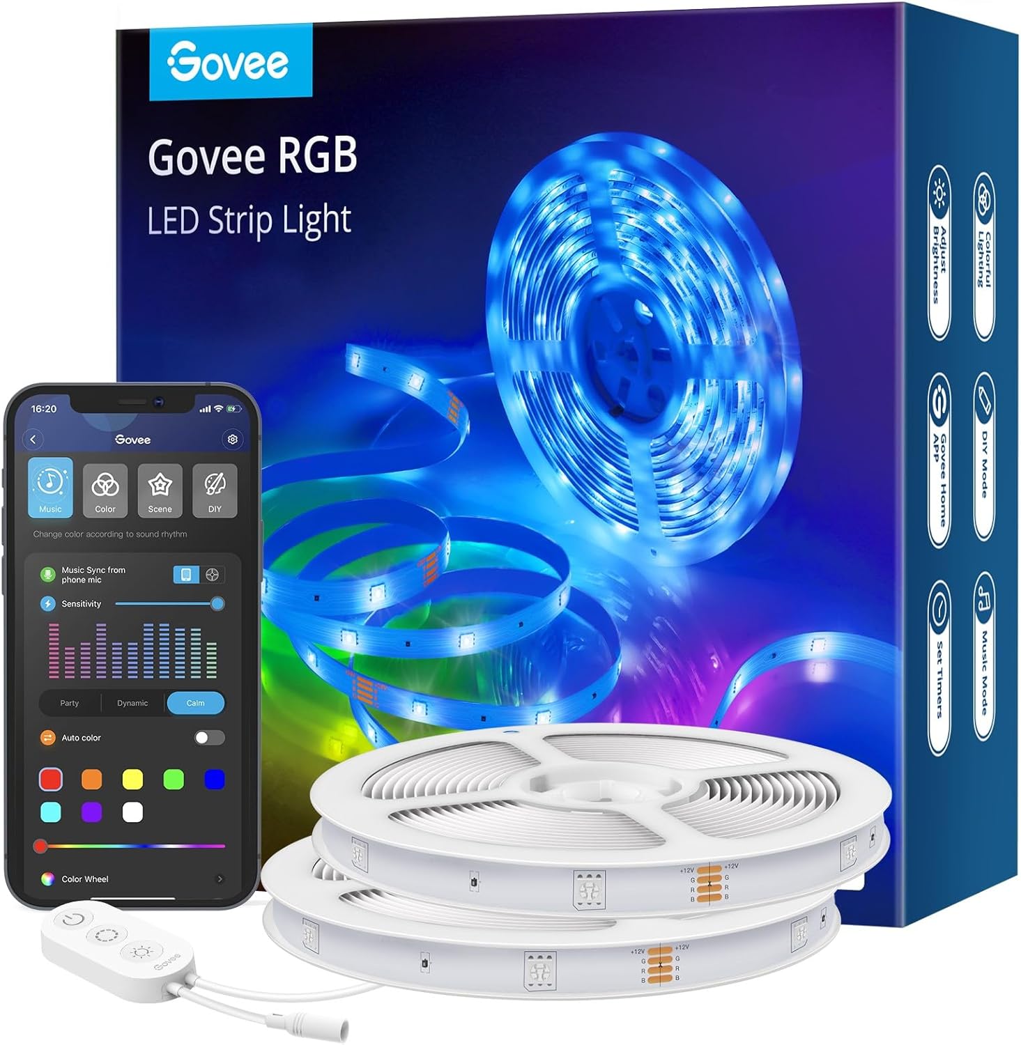 Smart RGB LED Strip Lights for Bedroom, 32.8ft WiFi LED Light Strip Work with Alexa Google Assistant, 16 Million Colors with App Control and Music Sync Lights for Home Decor, 2 Rolls of 16.4ft