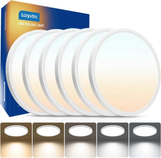 6 Pack 12-inch Round LED Flush Mount Light, 2640LM 24W, 5 CCT Selectable, Ultra-Thin Easy Mount Ceiling Panel Fixture for Bedroom Kitchen Hallway Apartment Laundry, White White 12Inch-6 Pack