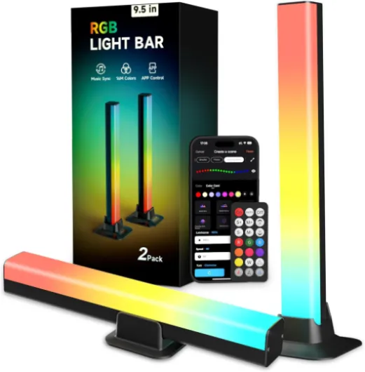 Smart LED Light Bars – 9.5-inch RGB + ICWW TV Backlight with Bluetooth, 400lm, 16 Million Colors, Music Sync for Gaming, Work, Parties & Room Decoration Mulitcolor 9.5" for 45" TV