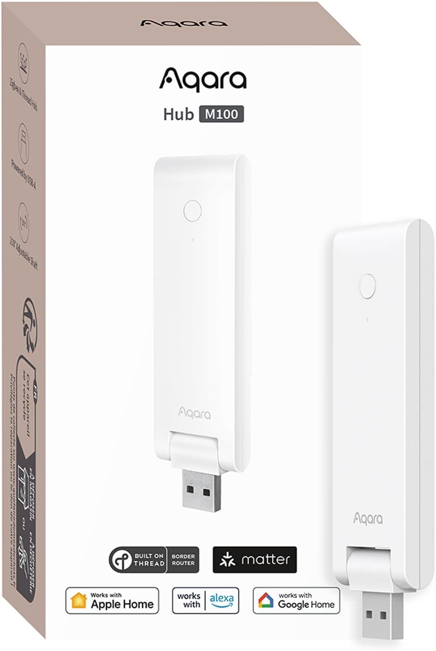 Smart Hub M100 for Home Automation, Matter Controller, Thread Border Router, Features Aqara Zigbee (Not Third-Party), Wi-Fi, Supports Amazon Alexa, Apple HomeKit, IFTTT, Home Assistant