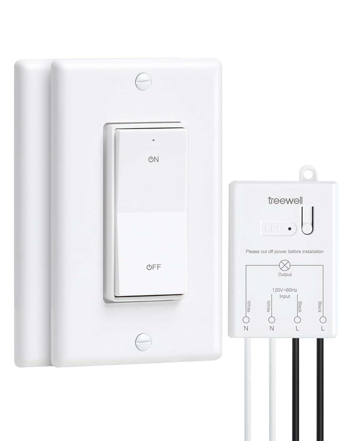 3 Way Wireless Light Switch and Receiver Kit, Decorator Rocker Wall Switch, 200FT RF Range, No in-Wall Wiring Required, Programmable & Expandable for Ceiling Light, Fans, Lamps 2 Wall Switches+1 Receiver