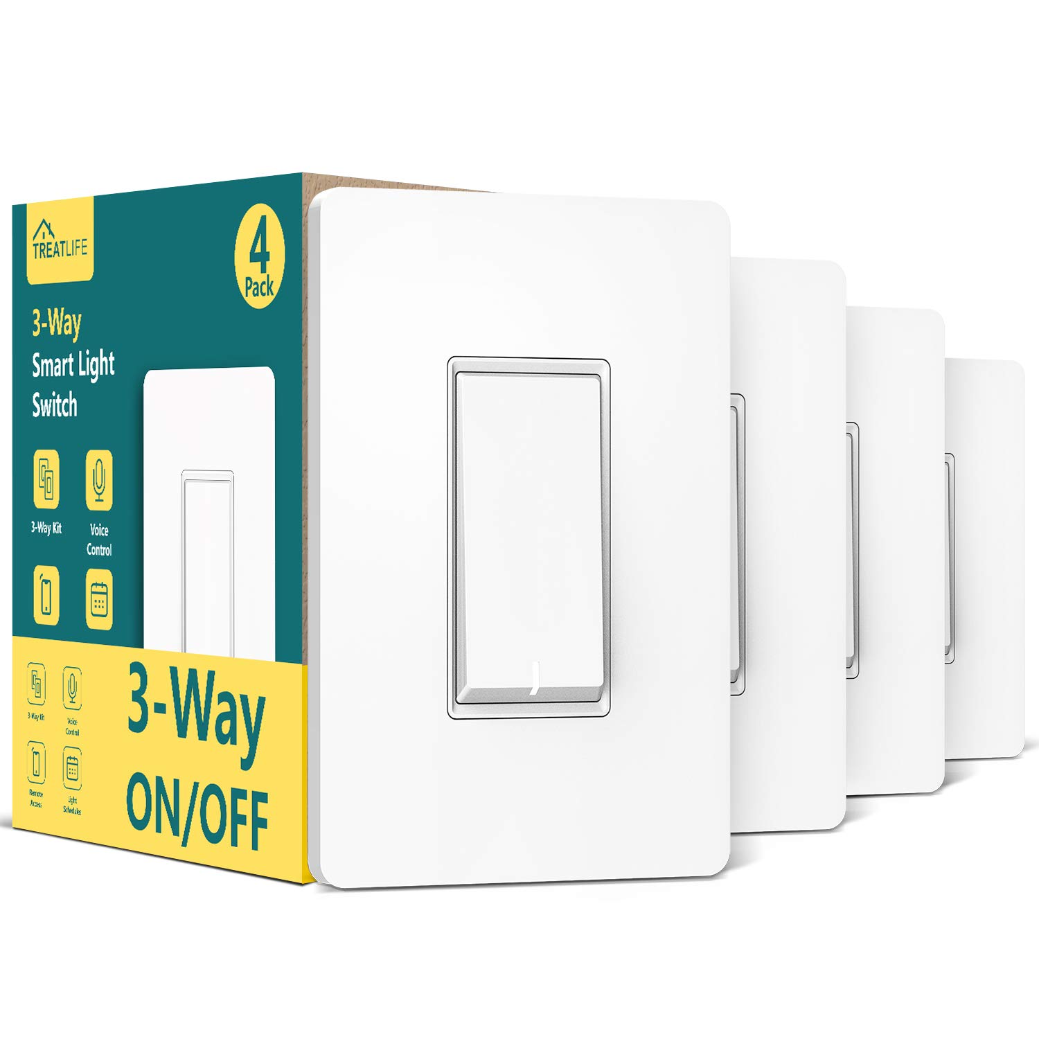 3 Way Smart Switch 4 Pack, 2.4GHz WiFi Smart Light Switch 3 Way, Works with Alexa, Google Home and SmartThings, Remote Control, FCC, Schedule, Neutral Wire Required