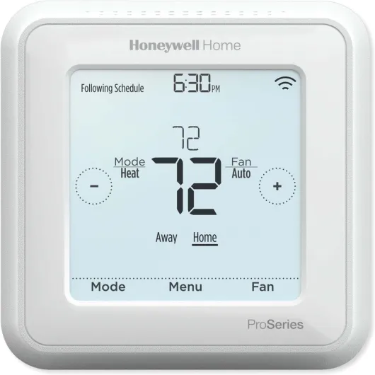 Home TH6320ZW2007/U Z-Wave T6 Pro Programmable Touchscreen Thermostat with SmartStart, Low Voltage, UWP Mounting System, Cover Plate, Color - White