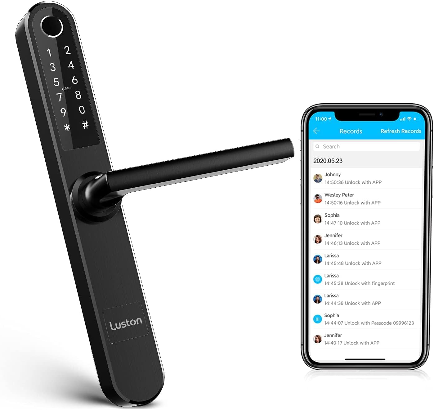 Slim Smart Lock Front Door Stainless Steel Waterproof Mortise Lock,Keyless Entry Door Lock,WiFi Bluetooth Fingerprint Digital Keypad Aluminum Swing Door Lock with Handle(Black)