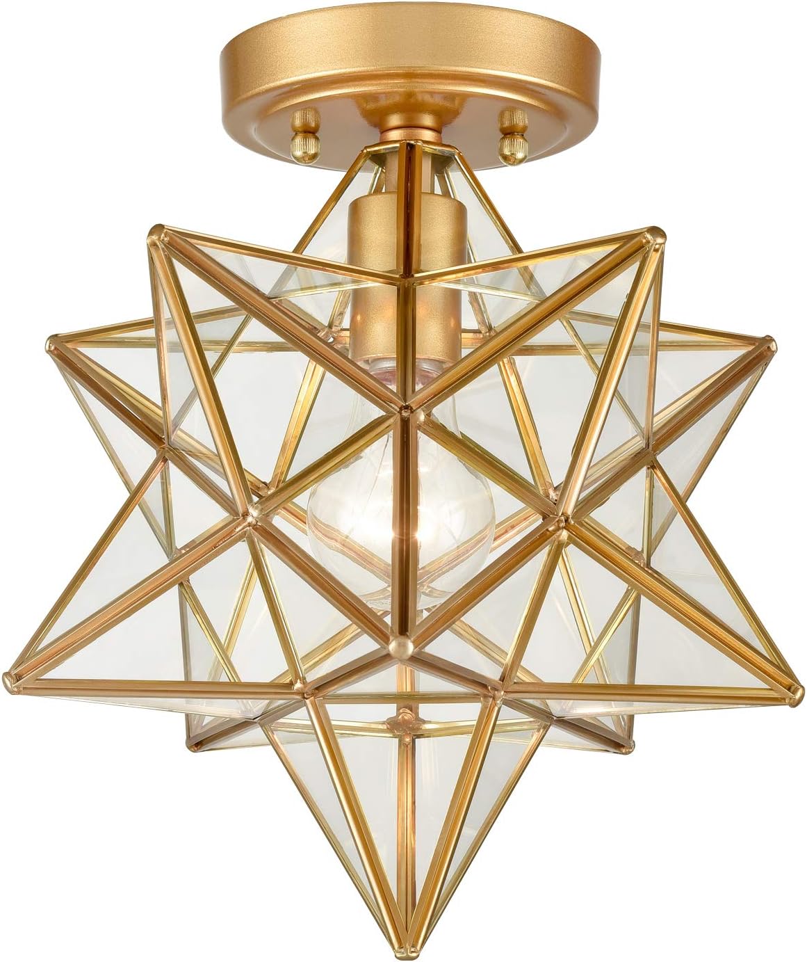 Brass Moravian Star Light Flush Mount Ceiling Light with Clear Glass