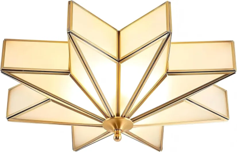 19.7 Inch Flush Mount Star Ceiling Light, 4 Lights Brass Ceiling Lamp with Glass Lampshade, Art Deco Close to Ceiling Light Fixtures for Bedroom Living Room Entryway Hallway, Gold Gold 19.7 Inch