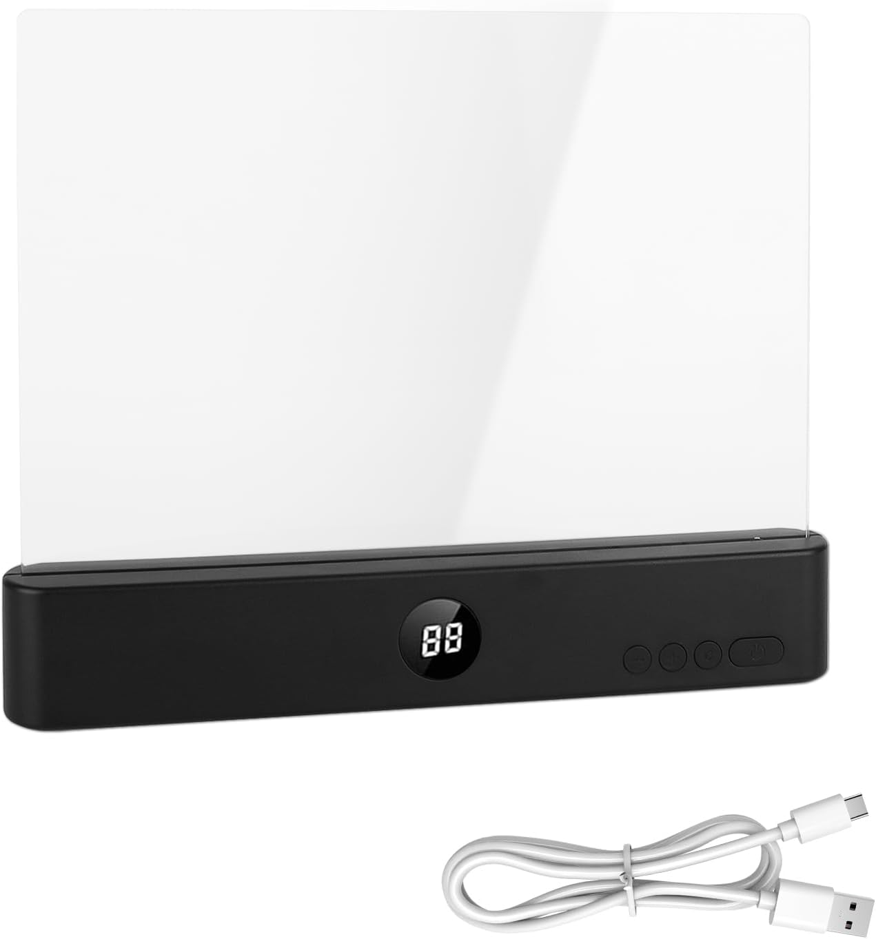Flat Book Light, Rechargeable Clear LED Smart Reading Light with 3 Colors & Timer, Dimmable Full Page Panel Plate Lamp, Eye Protection, Portable Flat Reading Light for Bedside, Travel, Study (Black)