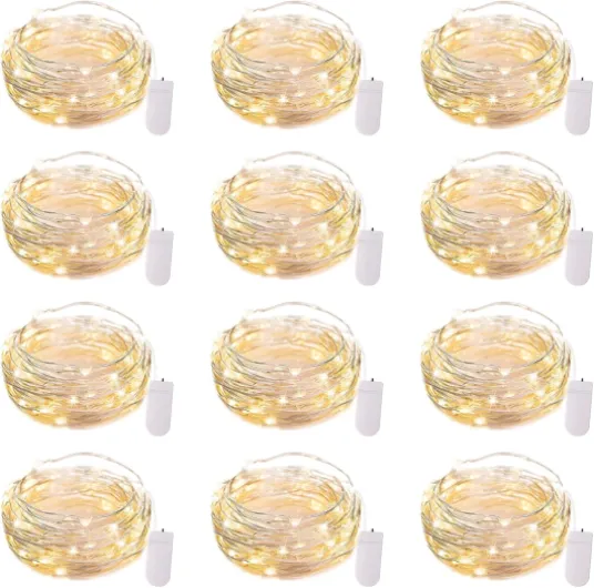 12 Pack LED Fairy Lights Battery Operated String Lights - 7ft 20LED Waterproof Silver Wire Firefly Starry Moon Lights for DIY Crafts Wedding Table Centerpieces Party Bedroom Christmas Warm White 12 Pack