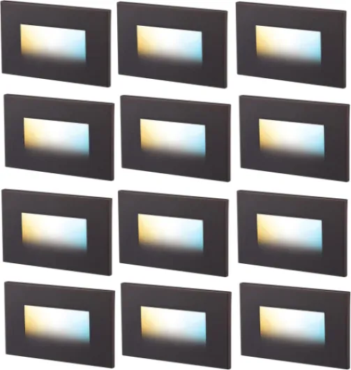3 Color 120V Dimmable LED Indoor Outdoor Step Light,3000K/4000K/5000K 3W 55lm Stair Light,Oil Rubbed Bronze,12 Pack Oil Rubbed Bronze - 3CCT