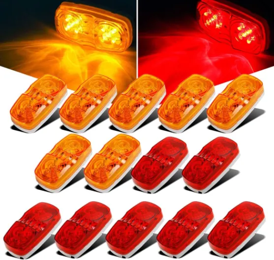 14x Trailer RV Marker LED Light Double Bullseye 10 Diodes Clearance Light Red/Amber,[DOT Approved] 4x2 Tiger Eye/Double Bubble 12V Rectangular LED Side Marker Light Surface Mount Camper Truck Amber/Red Lens