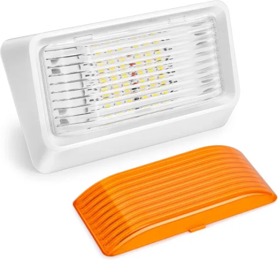 320Lumen LED RV Porch Light Exterior Utility Light 12v Lighting Fixture, Replacement Lighting for RVs, Trailers, Campers, 5th Wheels - White Base, Clear and Amber Lenses Included 1 Pack with Two Lens