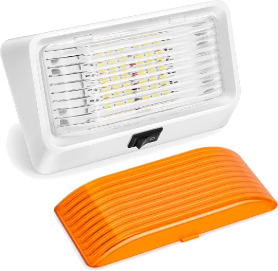 LED RV Exterior Porch Utility 320 Lumen Light with Switch 12V Replacment Light for RVs, Trailers, Campers, 5th Wheels., White Base, Included Clear and Amber Lenses Removable 1 Pack with black switch