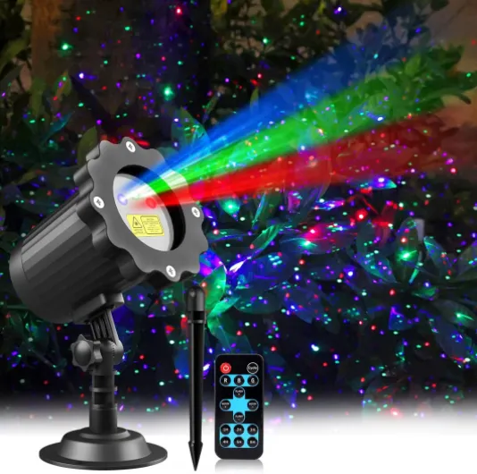 Laser Projector Firefly Lights Outdoor,12 Effect Moving RGB Lights Show Waterproof Laser Projection with RF Remote and Timer for Wedding Christmas Holiday Party Patio Garden Landscape Decor Black