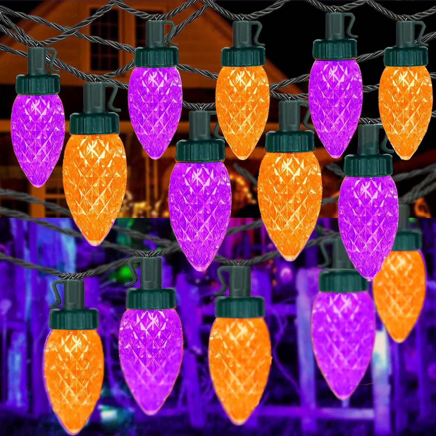 2PK 100LED Orange and Purple C9 Halloween Lights Waterproof Indoor Outdoor, Extendable 98FT String Lights Plug in with 13 Lighting Modes, Halloween Decorations for Party Patio, Outside Yard Decor Orange & Purple