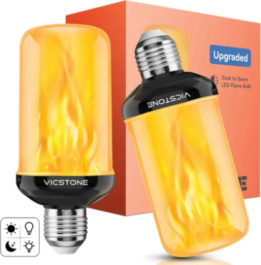 Dusk to Dawn LED Flame Light Bulbs Outdoor, 4 Modes Flickering Light Bulbs with Upside Down Effect, E26 Fire Bulb for Halloween Christmas Party Patio Porch Home Indoor Decorations - 2 2 Pack