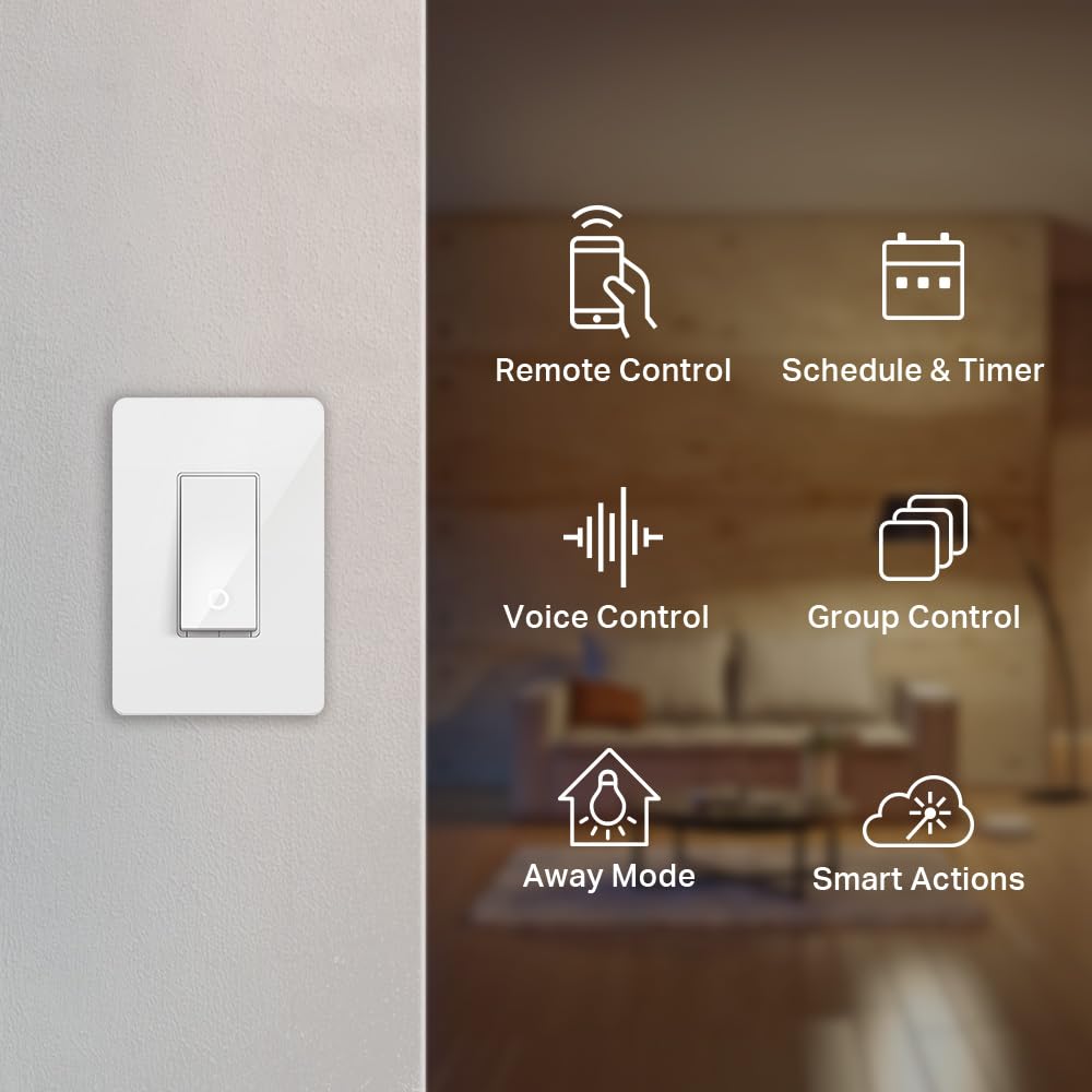 Light Switch HS200, Single Pole, Needs Neutral Wire, 2.4GHz Wi-Fi Light Switch Works with Google Home, UL Certified, No Hub Required, White White Single Pole