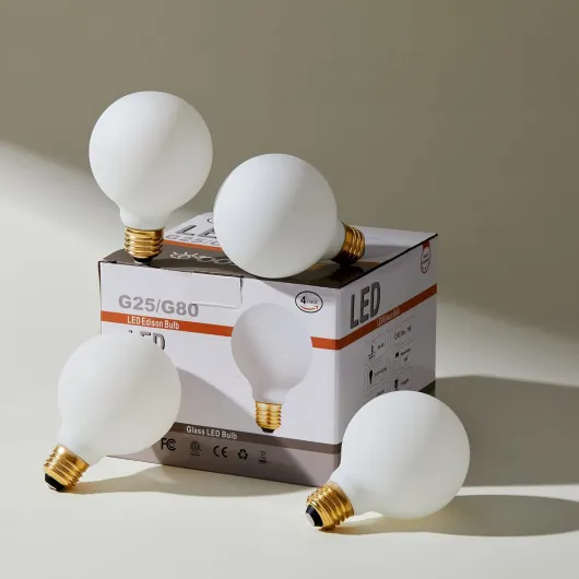 Dimmable g25 led Frosted Bulb e26 led Globe Bulb 60w led Edison Bulb 4000K Daylight White 600lm ac120v 6w g80 Flick-Free Matt White led Globe Bulb for Vanity Light Bulbs 4Pack