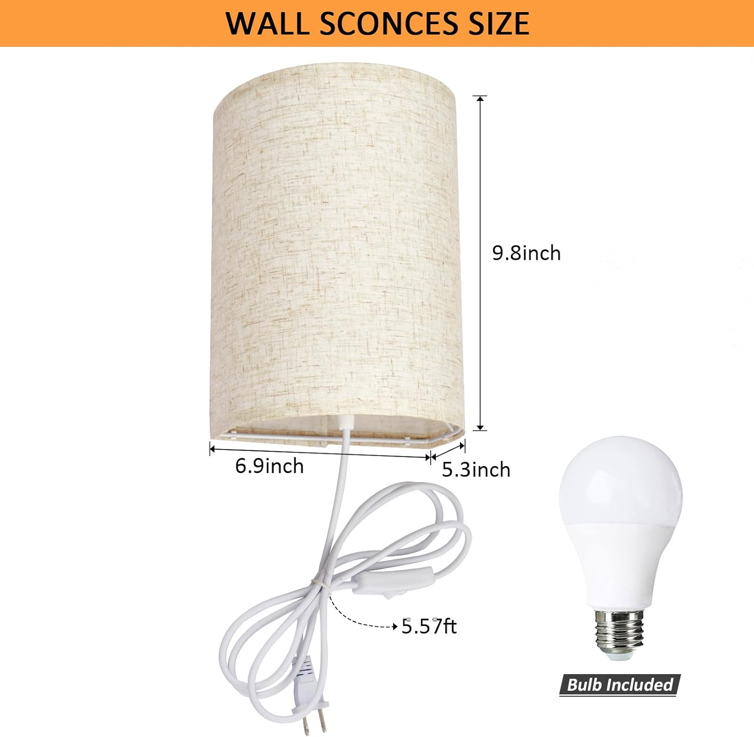 Plug in Wall Sconce, 3 Colors Wall Sconces Set of Two, Industrial Plug in Wall Light, Wall Sconce Lighting On/Off Switch Vintage Wall Lamp for Bedroom Living Room Hallway Porch Beige