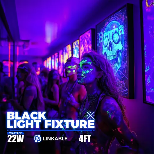 UV LED Blacklight Bar, 22W 4ft, T5 Integrated Bulb, Black Light Fixture for Blacklight Poster, Halloween Decorations and Christmas Party, Fun Atmosphere with Built-in on, Off Switch (4-Pack) T5-4ft-4pack
