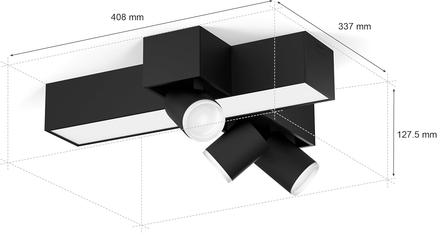 White & Color Ambiance Centris 3-Piece Cross lamp, dimmable, 16 Million Colours, app-controllable, Amazon Alexa Compatible, Black - 3er Kreuz-Spot Black