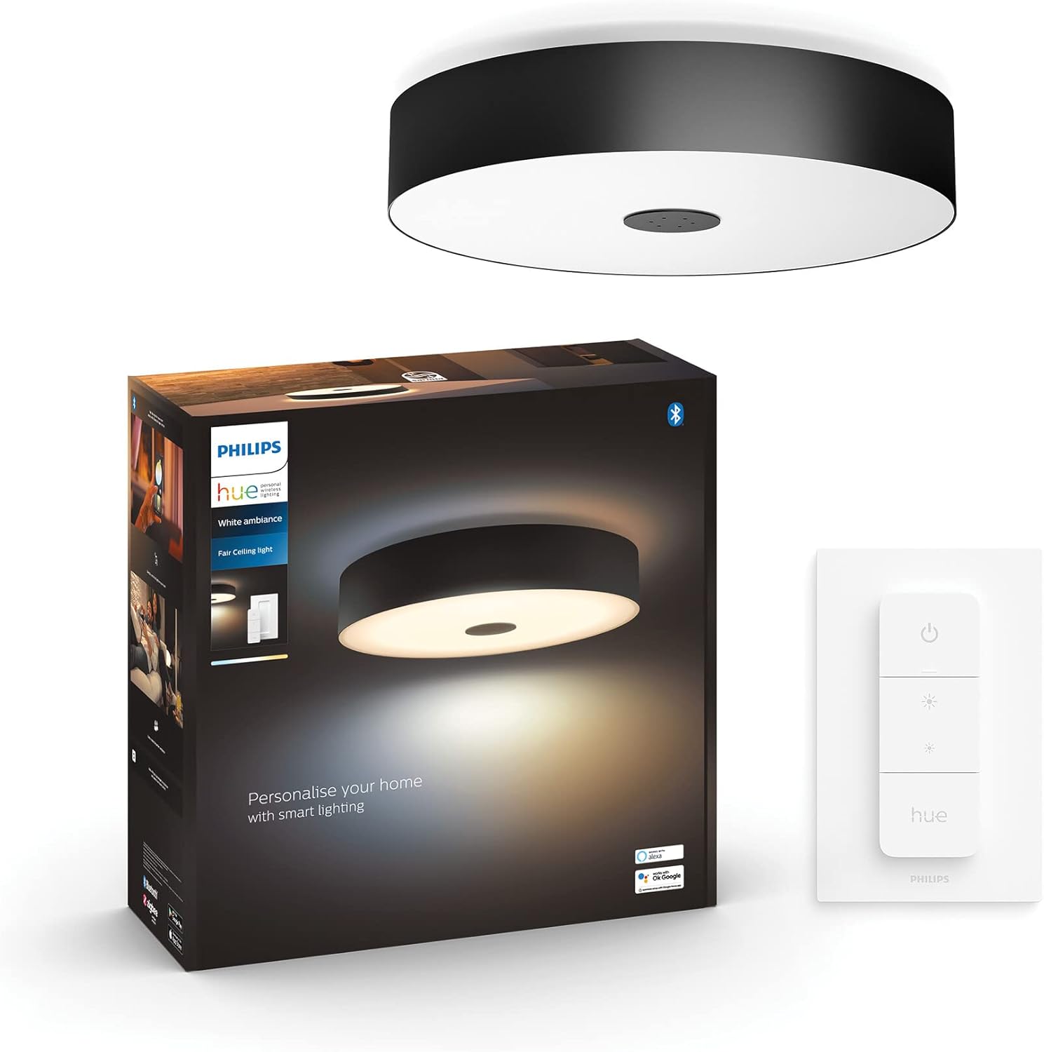 Fair White Ambiance Smart Ceiling Light Led with Bluetooth, Black and Dimmer Switch Works with Alexa, Google Assistant and Apple Homekit