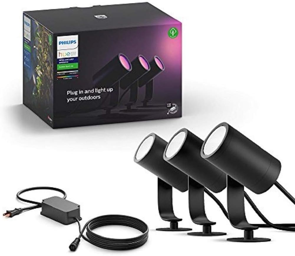 Philips Hue Lily White and Colour Ambiance LED Outdoor Smart Light [Base Kit - 3 Lily ] with 2x Calla Pedestal, Requires Hue Bridge , Works with Alexa, Google Assistant and Apple Homekit - 5 Piece Set Base Kit - 3 Lily Lily