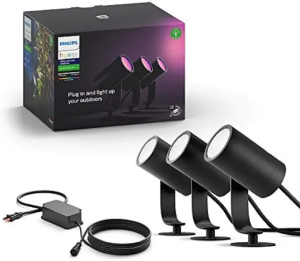 Philips Hue Lily White and Colour Ambiance LED Outdoor Smart Light [Base Kit - 3 Lily ] with 2x Calla Pedestal, Requires Hue Bridge , Works with Alexa, Google Assistant and Apple Homekit - 5 Piece Set Base Kit - 3 Lily Lily