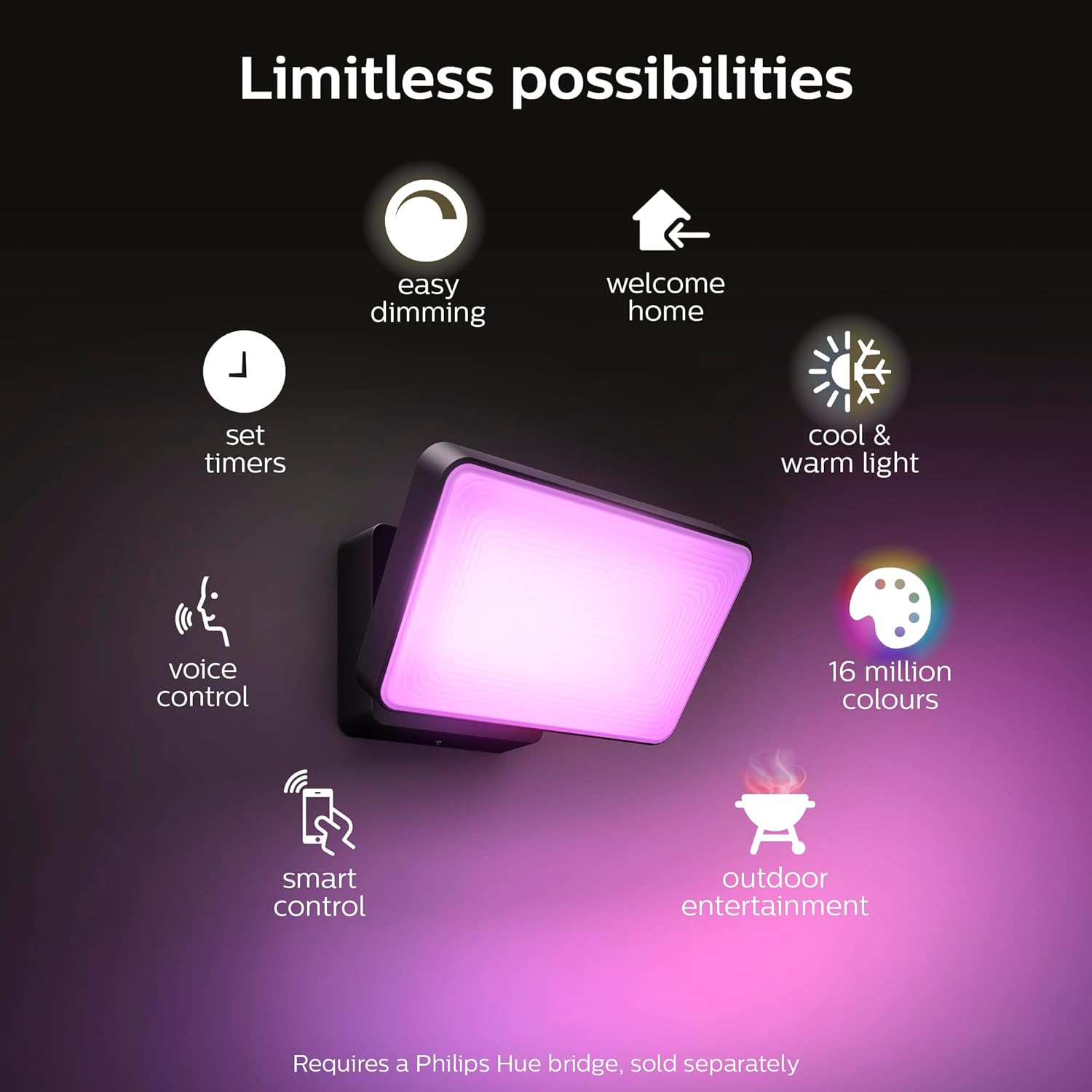 White and Color Ambiance Discover Outdoor LED Garden Spotlight, Outdoor Lamp with 16 million Colors Palette and Dimmable, Smart LED App Controlled Pack of 1 White and Colour Ambiance Lights only