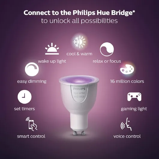 White & Colour Ambiance Starter Kit: Smart Bulb 3X Pack LED [GU10 Spot] incl - Bridge - Works with Alexa, Google Assistant and Apple HomeKit.
