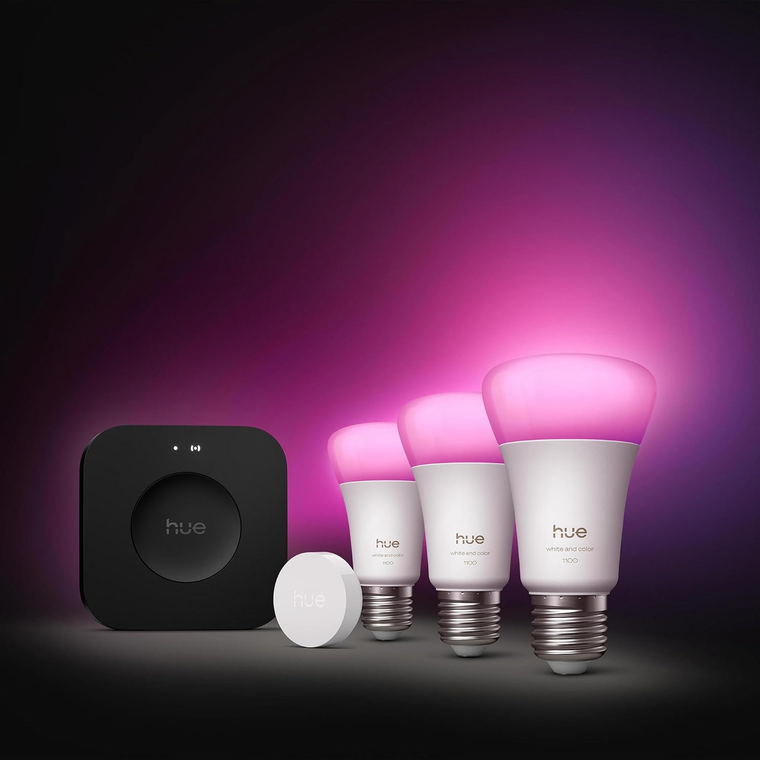 Starter Kit Bridge Pro + Smart Button + 3 A60 E27 Smart Bulbs, White and Colour Ambience, Smart Light Hub, Works with Apple Home, Amazon Alexa, Google Assistant, Samsung SmartThings