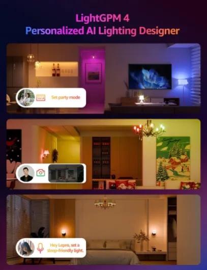 AI Smart Bulb E14, Music Sync WiFi Bulb, Voice Control Screw Blub, Color Changing Light Bulbs, Work with Alexa & Google Assistant, Personalized AI Lighting Designer, 2 Packs