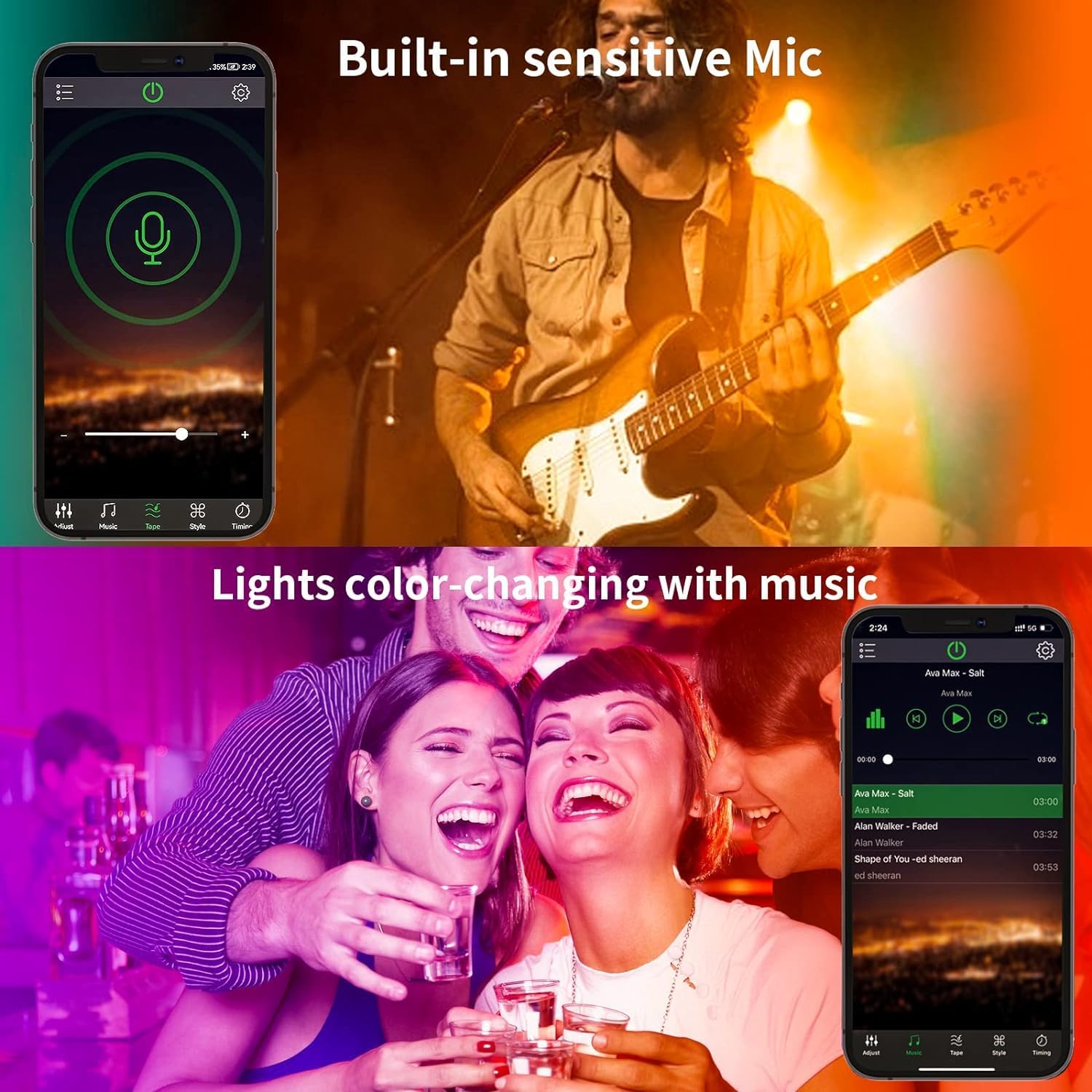 30m Led Strip Lights RGB Music Sync Color Changing, Led Lights with Smart App Control Remote, Lights for Bedroom Lighting Flexible Home Decoration