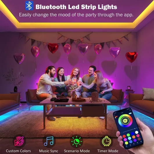 Led Strip Lights 30M(2 Rolls of 15M) with Music Sync,Bluetooth Smart App Control Color Changing Indoor Led Light Strips with Remote,Flexible Lights for Bedroom Home Party Christmas Decor