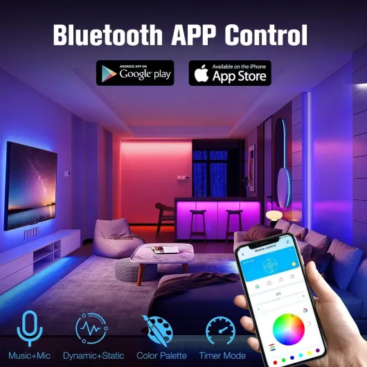 20m Led Strip Light for Bedroom, Remote and App Control Bluetooth Connect Music Sync RGB Lights for Room Plug in Self Adhesive (20Mx1)